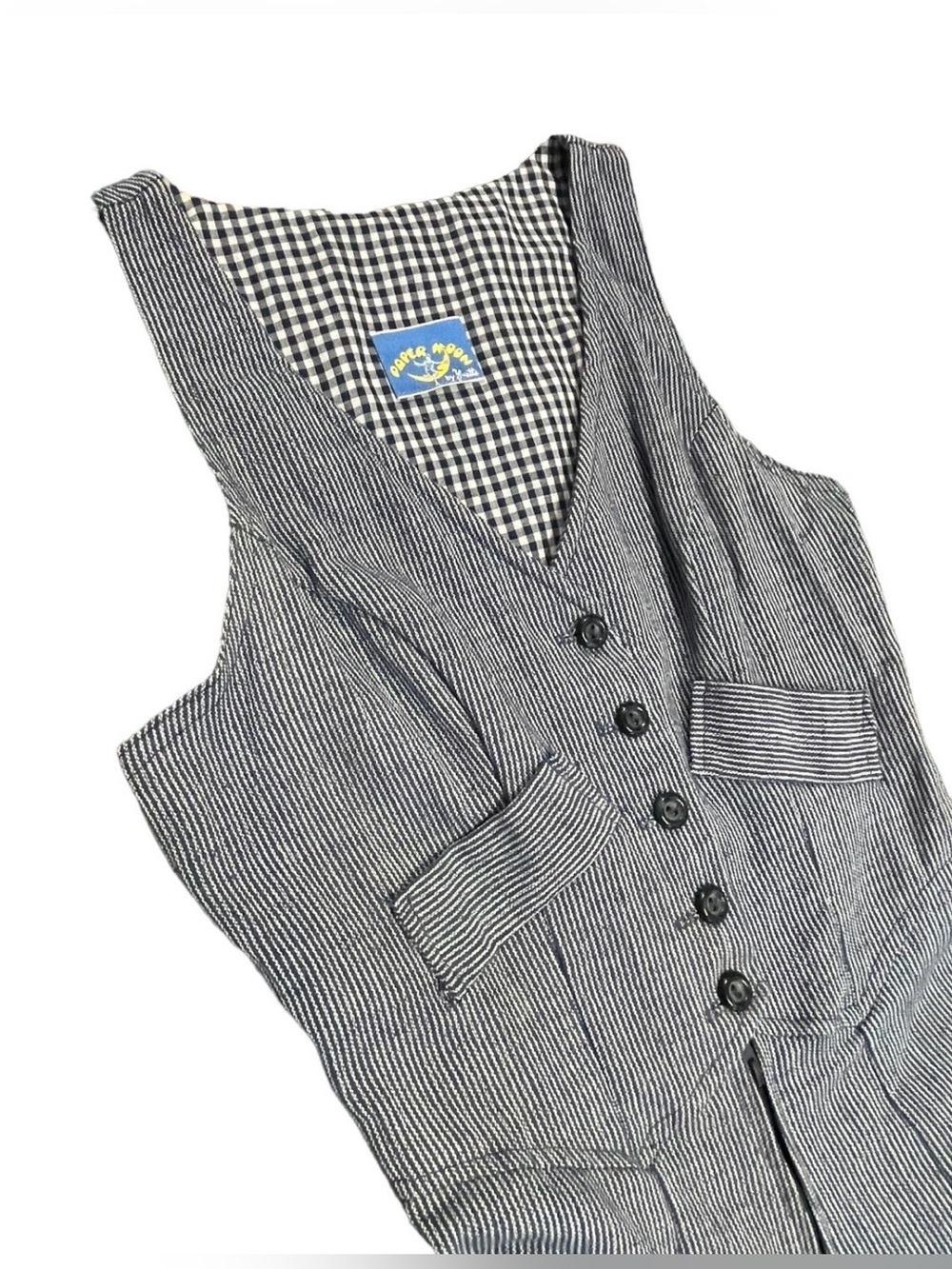 Old Money Dark Academia Papermoon Gray Pinstripe Wide-Leg Sleeveless Jumpsuit - Picture 2 of 6